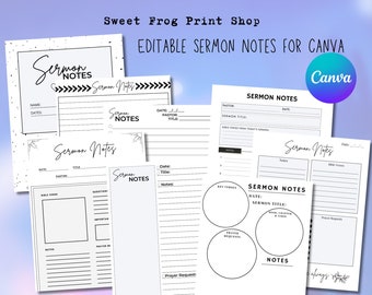 Editable Sermon Notes templates for Canva