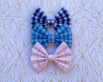 Plaid Print Hair Bow | Gingham Print Hair Bow| Cotton Hair Bow | Hair Bows for Girls