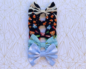 Fun Printed Cotton Hair Bow Moustache | Candy Corn | Clouds | Beetles | Cactus | Halloween Theme | Novelty Hair Bow | Fabric Hair Bows
