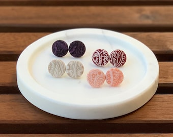 Fabric Covered Button Stud Earrings | 15 mm | Surgical Steel