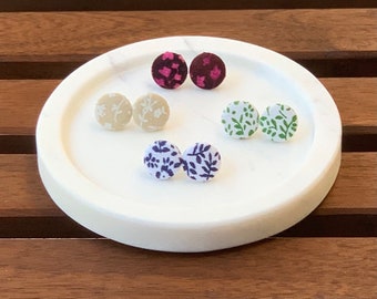 Fabric Covered Button Stud Earrings | 15 mm | Surgical Steel