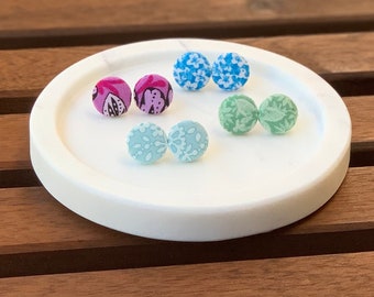 Fabric Covered Button Stud Earrings | 15 mm | Surgical Steel