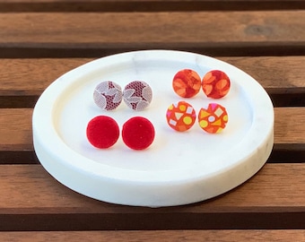 Fabric Covered Button Stud Earrings | 15 mm | Surgical Steel