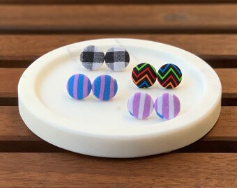 Fabric Covered Button Stud Earrings | 15 mm | Surgical Steel