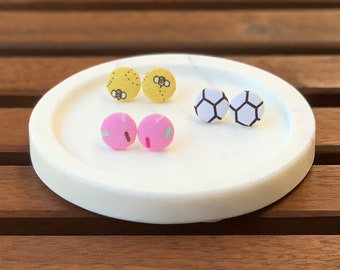 Fabric Covered Button Stud Earrings | 15 mm | Surgical Steel