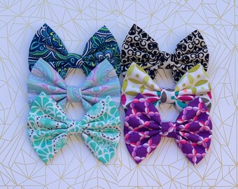 Geometric Print Cotton Hair Bow | Fabric Hair Bow For Girls | Novelty Hair Bow