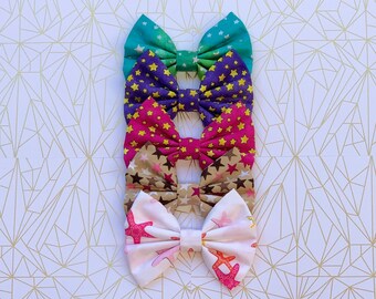 Star Print Cotton Hair Bow | Novelty Hair Bow | Fabric Hair Bow for Girls