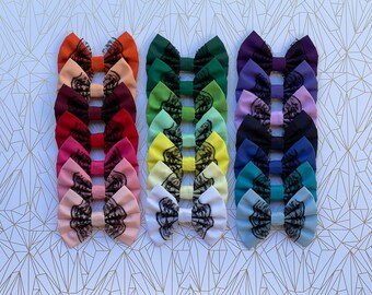 Fabric Hair Bow with Black Lace | Alligator Clip | Cotton Bow | Kids Hair Bows | Bow Clip