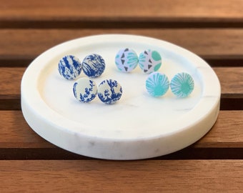 Fabric Covered Button Stud Earrings | 15 mm | Surgical Steel