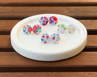 Fabric Covered Button Stud Earrings | 15 mm | Surgical Steel