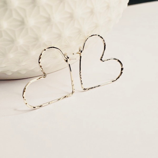 Heart Hoops - Hammered Heart Hoop Earrings - gift - Gold Heart Hoop Earrings - Silver Heart Hoop Earrings - Rose Gold Heart Hoop earrings