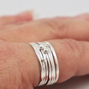 7 Band Set Sterling Silver Stack Rings - Dainty Hammered and polished Silver Stack Rings - Stackable Rings - Thin Silver Ring - gift set