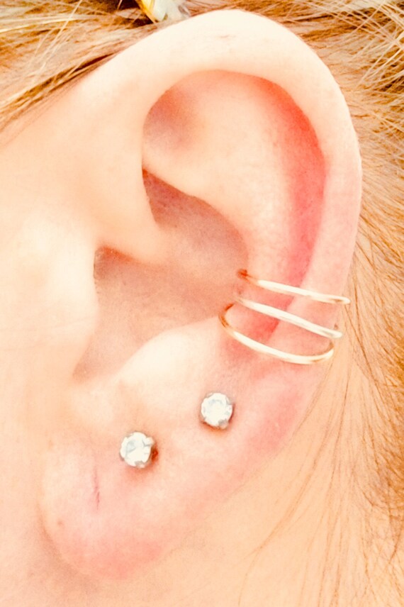Triple Hoop Ear Cuff Fake//Faux Cartilage Earring NO PIERCING REQUIRED 925 Sterling Silver or 14k Yellow//Rose Gold Filled