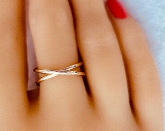 Gold Criss Cross Ring - Double Band Ring - Gold Ring women - 14K Gold Fill - X Ring - X-Ring Gold