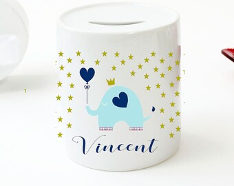 Première tirelire bébé enfants / bébé cadeau idée cadeau naissance personnalisé avec le nom / Sparbüchse Garçon / Cadeau d’argent baptême baptême cadeau de baptême