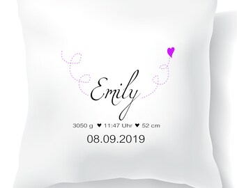 Baby gift Pillow personalized with name & birth dates - Name pillow Gift idea Birth Baptism Godchild - Children's room Decorative pillow