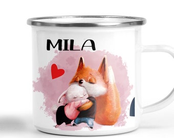 Mug Kids personnalisé pour les filles avec des animaux, Tasse en émail personnalisé Kids, Cadeau Enfants Noël, Cadeau de Noël