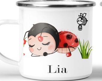 Enamel cup children personalized - funny children's cup small with names & animals