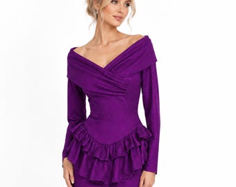Vestido vintage roxo, modelo tomara que caia, justo ao corpo, estilo coquetel, vestido de noite, tamanho PP