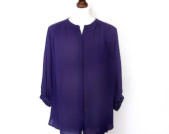 Vintage lila Bluse, lila Hemd, klassische Stil lila Bluse, Damenbekleidung, Zero Waste, Größe L.