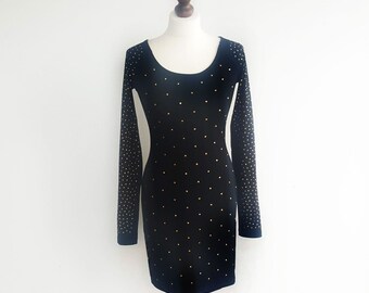 Abito in maglia nera vintage: glitter oro, stile classico, taglia S