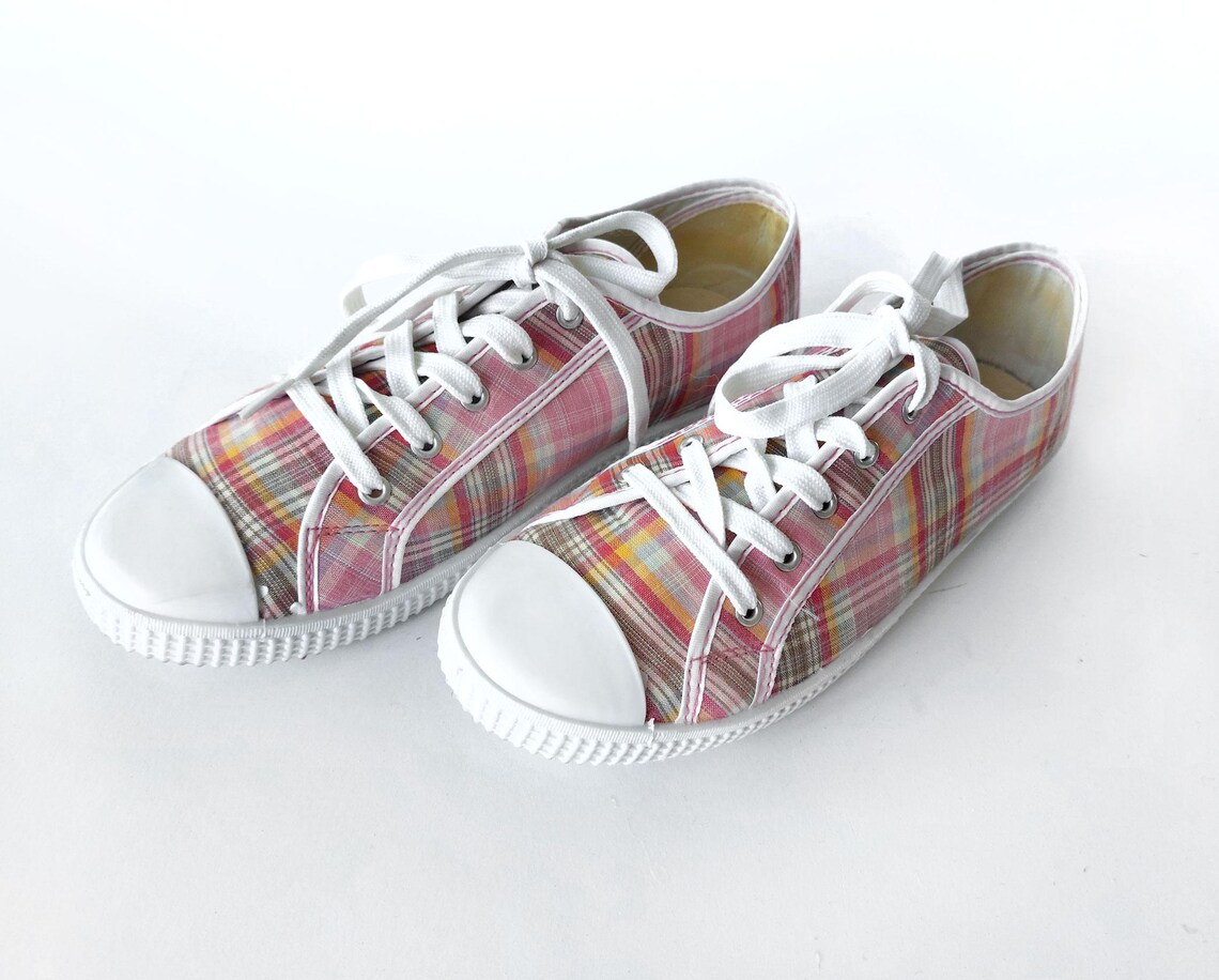 Vintage Checkered Sneakers: Pink & White Everyday Shoes, Sport Shoes- EU 40, foto 3 di 5