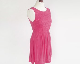Vestido vintage de algodón rosa de verano: vestido de punto ligero fucsia talla XS/S
