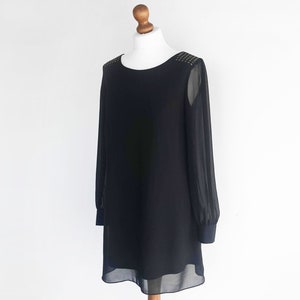 Vintage black dress , women&#39;s black dress, classic style, formal dress, work dress, office dress, dress with lining, Zero Waste, Size S/M