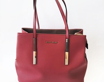 Vintage Burgundy Tote Bag, Classic Women's Handbag, Office Purse, New Without Use
