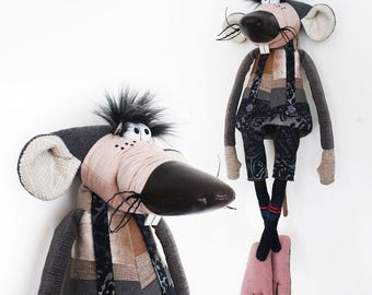 Muñeca de ratoncita de tela hecha a mano, muñeca de trapo coleccionable, decoración para habitación infantil, regalo para baby shower