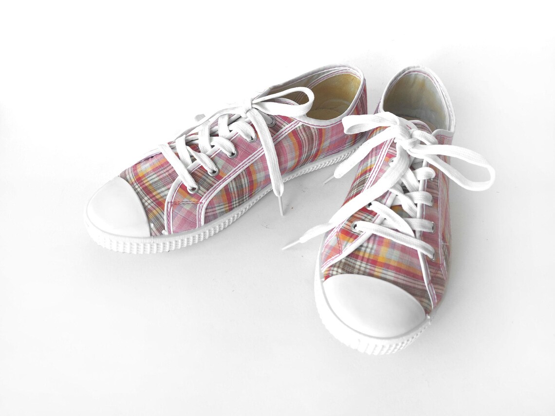 Vintage Checkered Sneakers: Pink & White Everyday Shoes, Sport Shoes- EU 40, foto 4 di 5