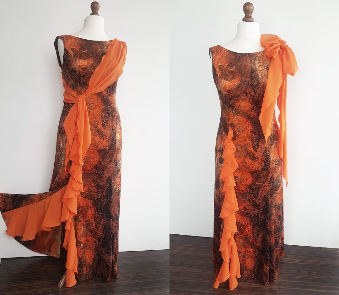 【送料&関税込】Etro Orange Long Dress With Semi-transparent ETRO Jacquard Maxi Dress | Orange | FARFETCH