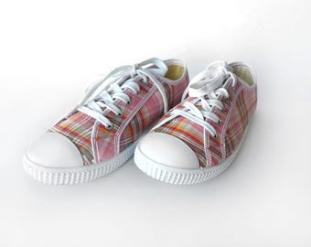 Zapatillas de cuadros vintage: zapatillas rosas y blancas para el día a día, deportivas (talla 40 UE)