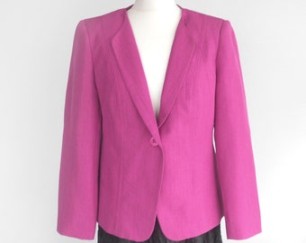 Blazer rosa magenta vintage: Chaqueta de verano para mujer, talla L, un botón
