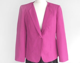 Blazer rose Magenta, blazer Vintege, veste rose Magenta, vêtements pour femmes, blazer femme, blazer d’été, zéro déchet, taille L.