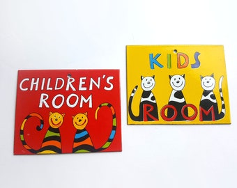 Letrero metálico para puerta infantil hecho a mano: Decoración de gatos