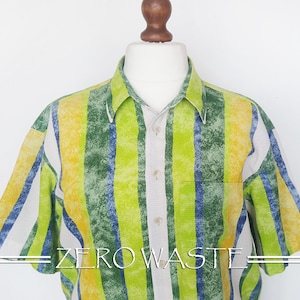 Heren zomershirt, Vintage heren klassiek shirt, heren gestreept shirt, Heren groen shirt, heren katoenen shirt, Maat XL / XXL, Zero Waste.