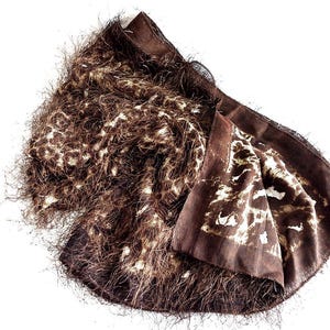 Leopard print scarf, Square neck scarf, Women silk scarf, Brown or black scarf, Gifts for her, Scarf with interesting texture brown or black