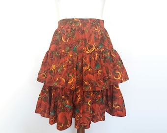 Minifalda vintage naranja quemado: estilo bohemio de 3 capas, talla M
