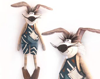 Muñeco de trapo de conejito grande hecho a mano, regalo para baby shower: decoración textil para guardería