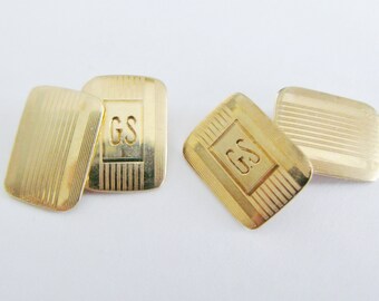 10 ct gold Edwardian gentleman/'s coffee bean cufflinks on chain links