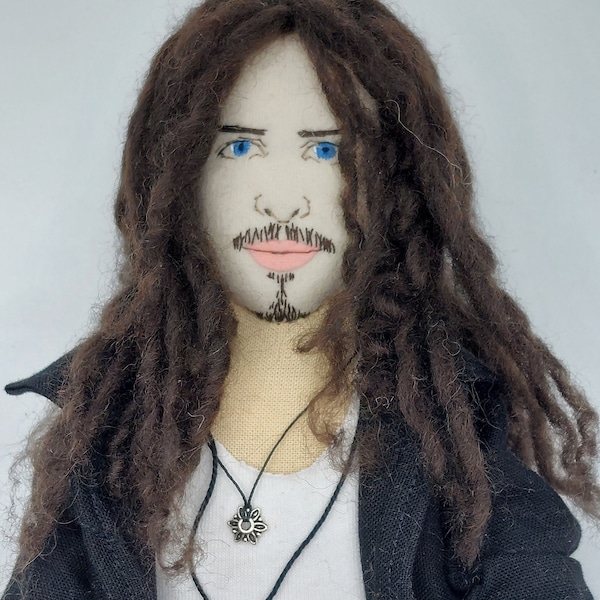 Personalised handmade fabric doll with embroidered face - Chris Cornell, selfiedoll, portrait, figute, embroidery