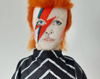 Personalised handmade fabric doll with embroidered face - David Bowie, Ziggy Stardust, doll, figure, embroidery