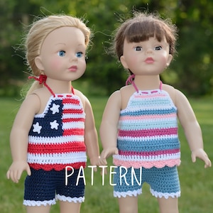 PDF Crochet Pattern - Summer Vacation Outfit for 18" Dolls