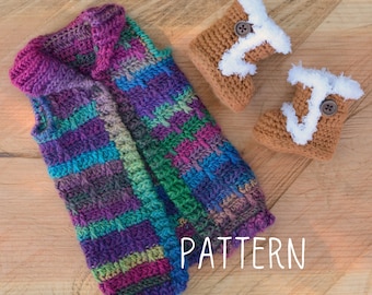 PDF Crochet Pattern - Sunshine and Shadows Outfit Sweater and Boots for 18" Dolls
