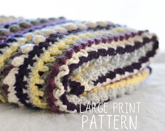Large Print PDF Crochet Pattern - Sweet Stripes Baby Blanket