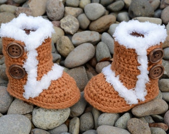 Crochet Baby Boots, Brown Boots, Baby Girl Boots, Crocheted Boots, Booties, Baby Gift, Winter Boots