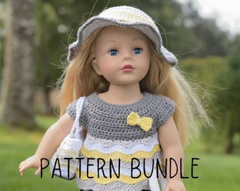 PDF Crochet Pattern Bundle - Ripples & Ridges Outfit and Accessories for 18" Dolls