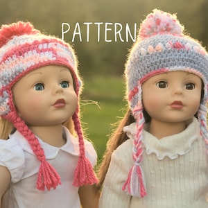 PDF Crochet Pattern - Candy Stripes Earflap Hat with Pom Pom for 18&quot; Dolls