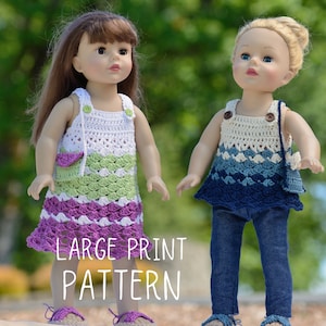 Großdruck, PDF Häkelanleitung - Sunny Day Outfit für 18" Dolls